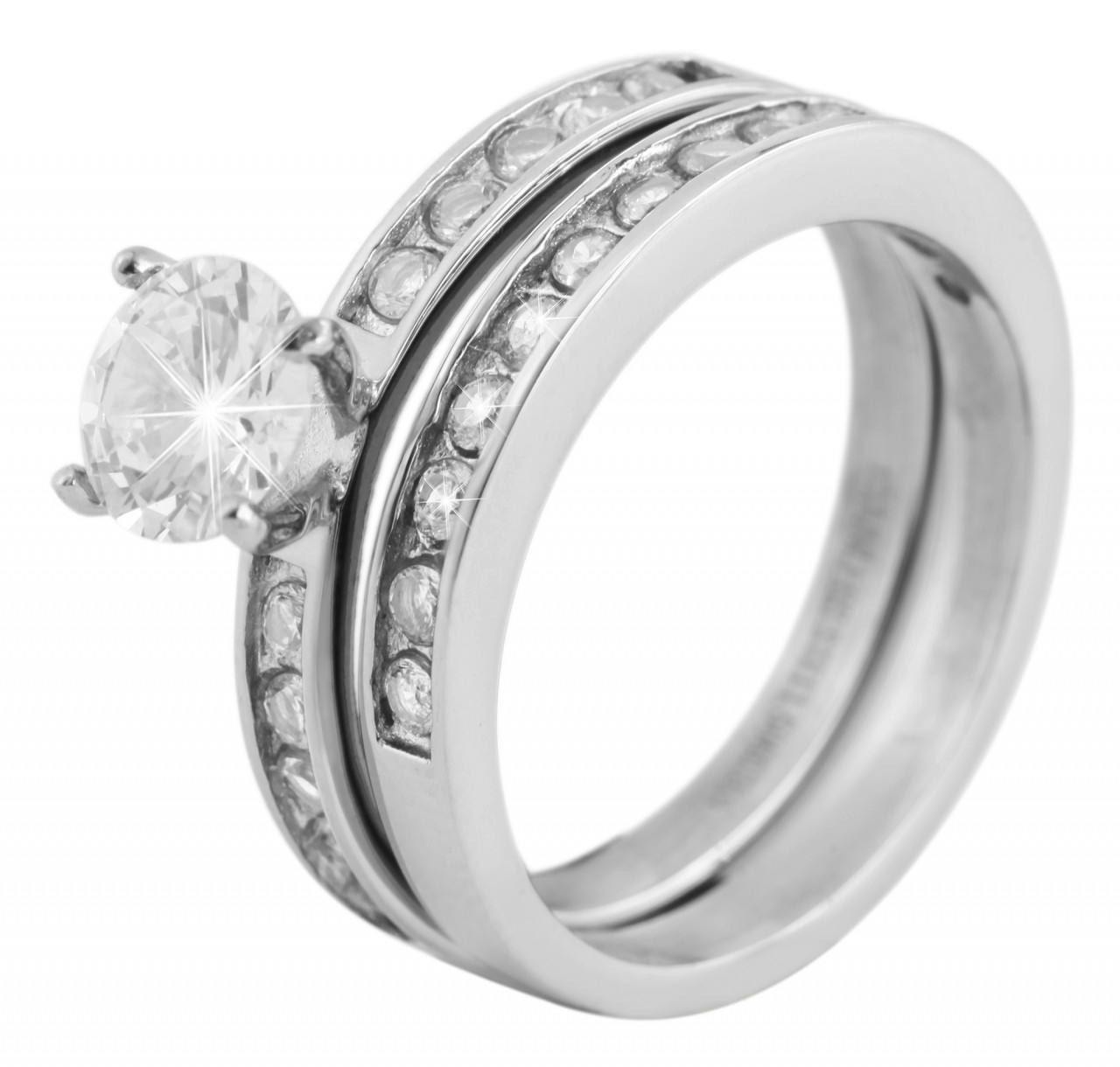Anillo femenino de acero inoxidable con circonia