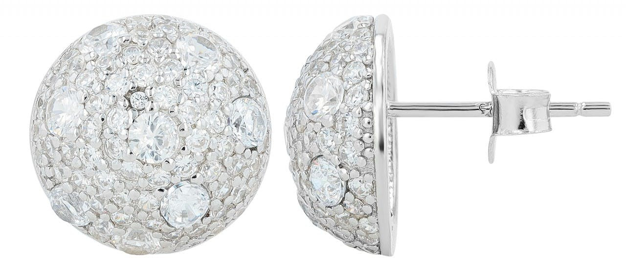 Hemispherical sterling silver 925 rhodium-plated earrings with zirconia