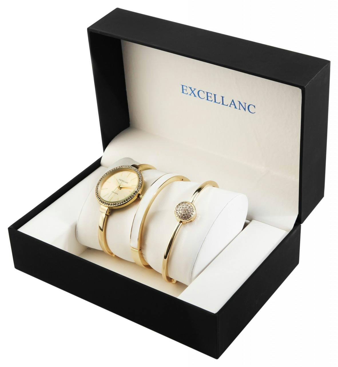 Conjunto de reloj femenino con pulseras y bisel con piedras simili