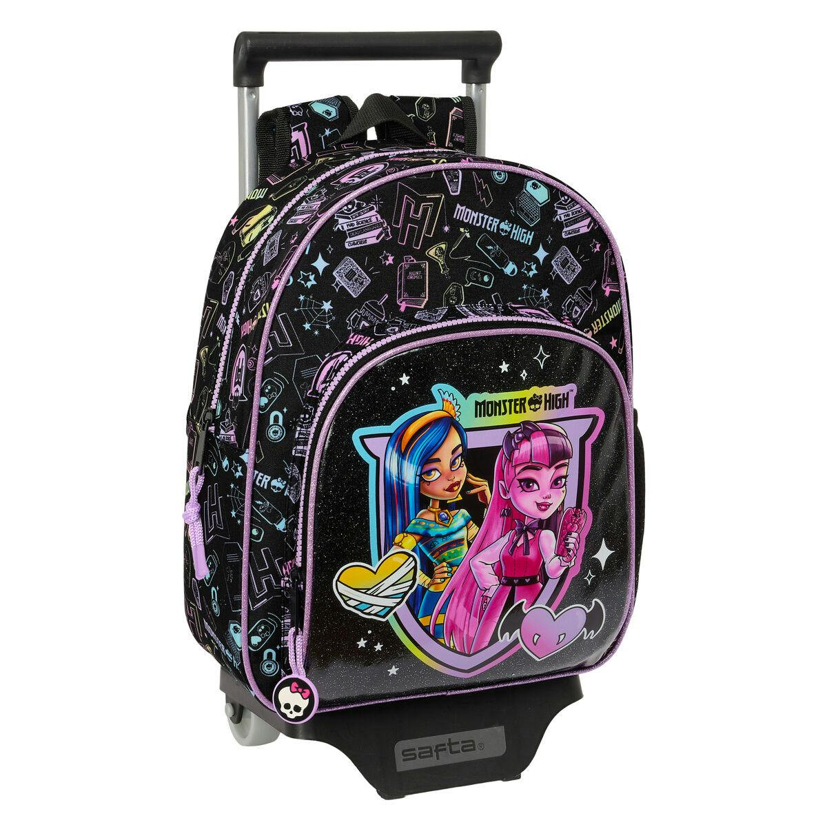 Mochila escolar Monster High con ruedas en poliéster negro