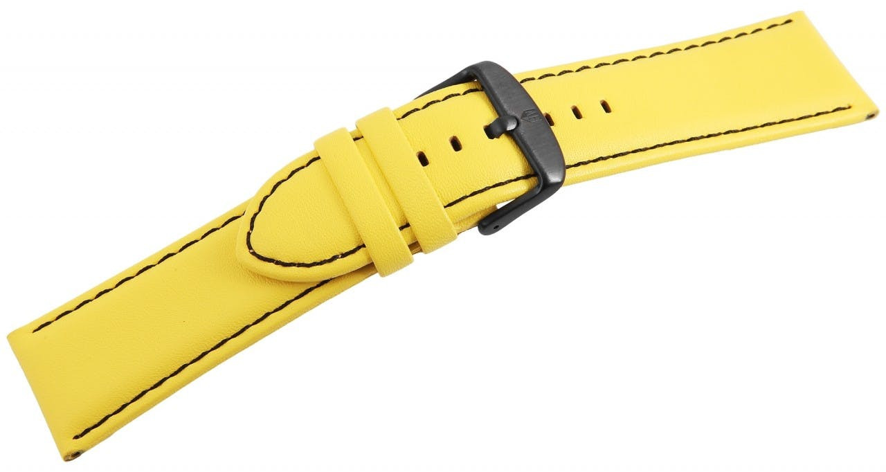 Yellow calf leather watch strap with black stitching