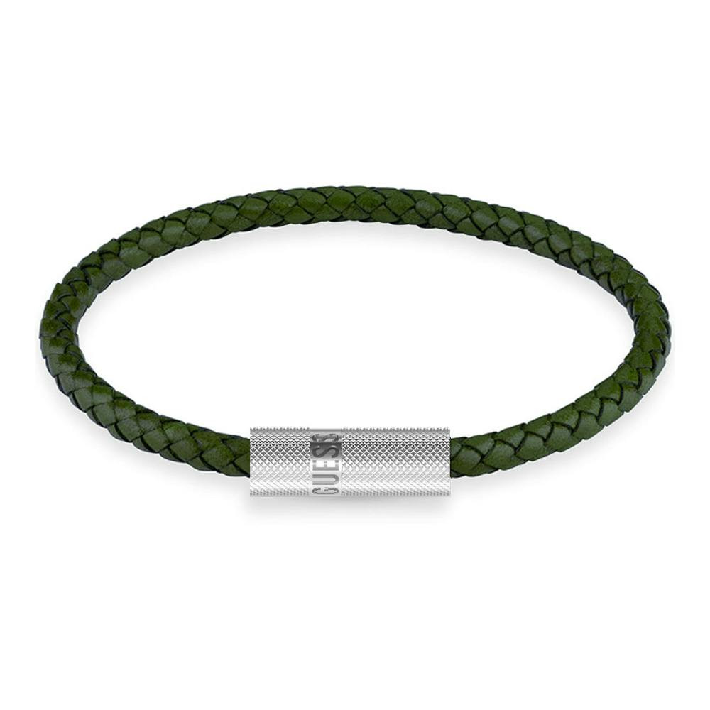 GUESS men's stainless steel and leather bracelet silver green