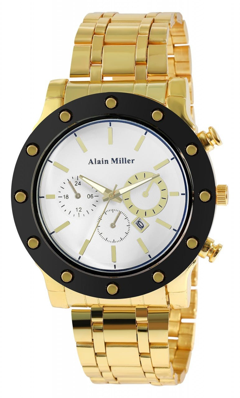 Men's analog wristwatch with stainless steel bracelet