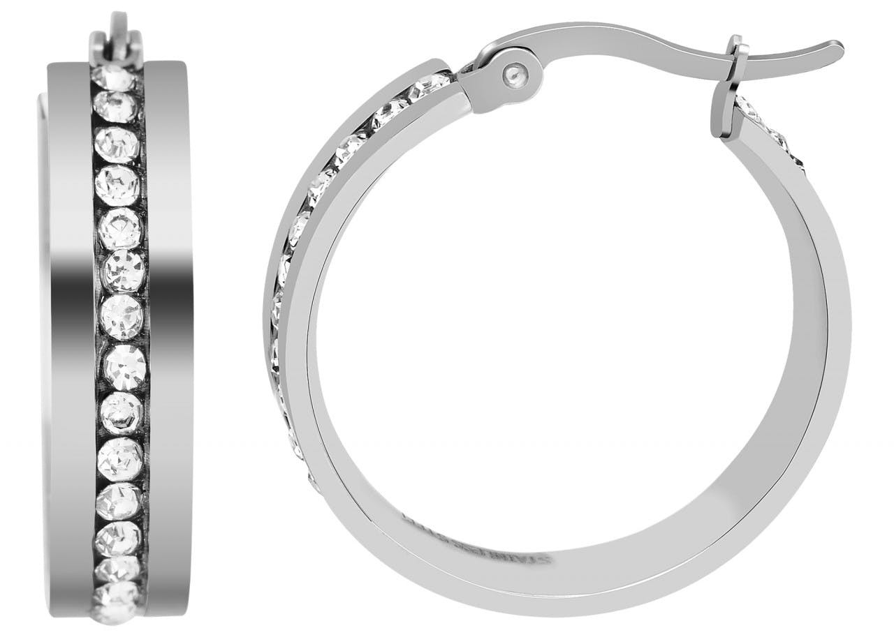 Stainless steel hoop earrings with rhinestones