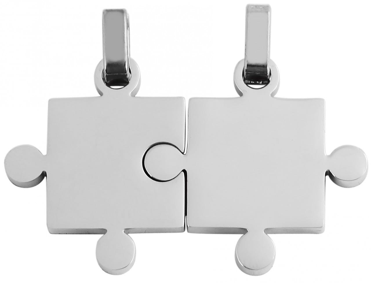 Conjunto de colgantes puzzle en acero inoxidable plateado