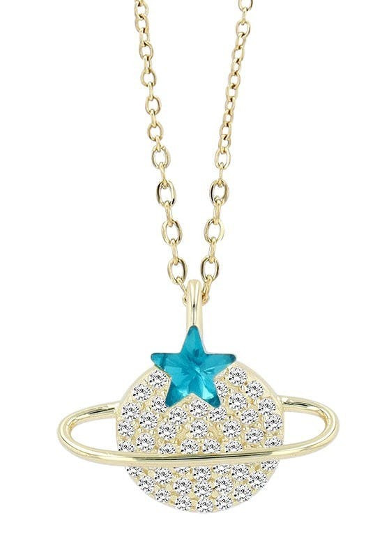 Planet pendant necklace with zircons