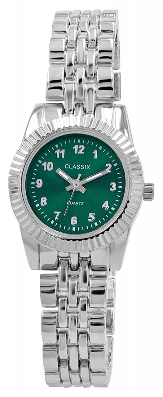Women's watch with silver metal bracelet and clear dial