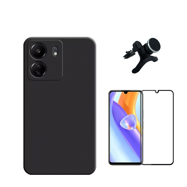Kit protector vidrio templado 5D con funda silicona líquida y soporte magnético