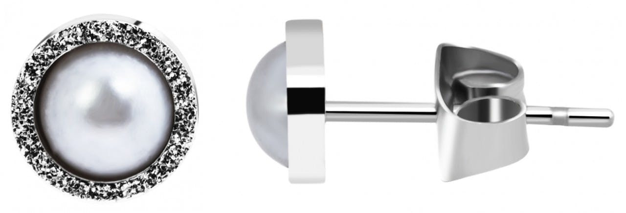 Pendientes redondos de acero inoxidable con perla sintética