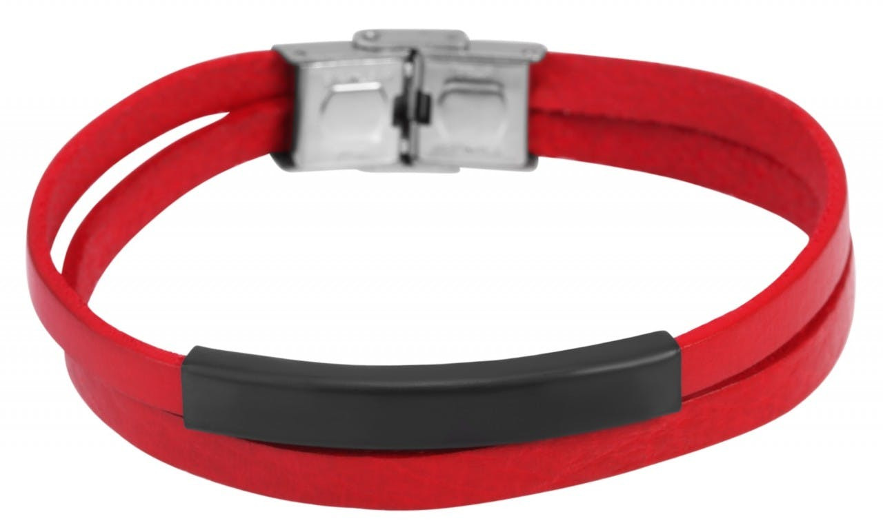 Pulsera de cuero genuino con placa de acero inoxidable