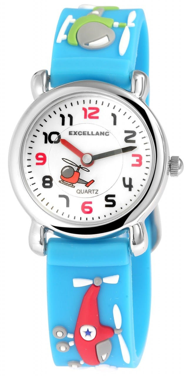 Children's analog watch with metal case and silicone strap