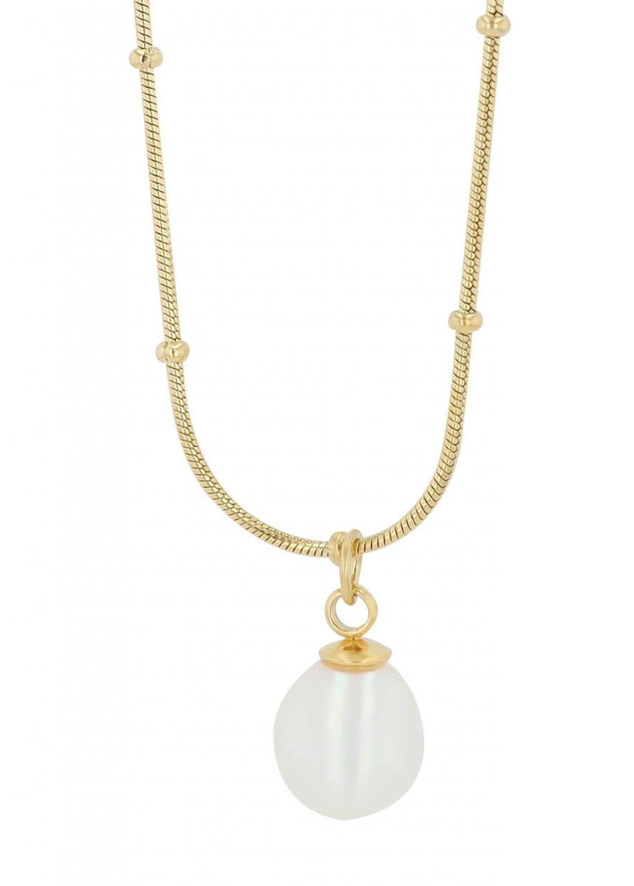 Collar de perla de agua dulce en acero inoxidable dorado
