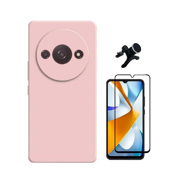 Protector de vidrio, funda de silicona líquida y soporte magnético para Xiaomi Redmi A3