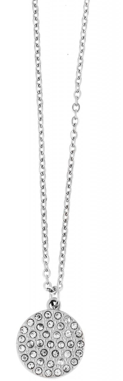 Mathilda stainless steel necklace with circular stone-set pendant