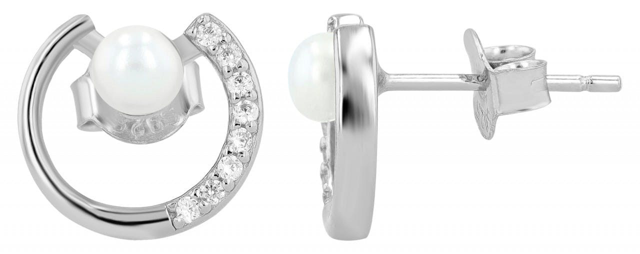 Nicki 925 Sterling Silver Earrings with Zirconia and Freshwater Pearl