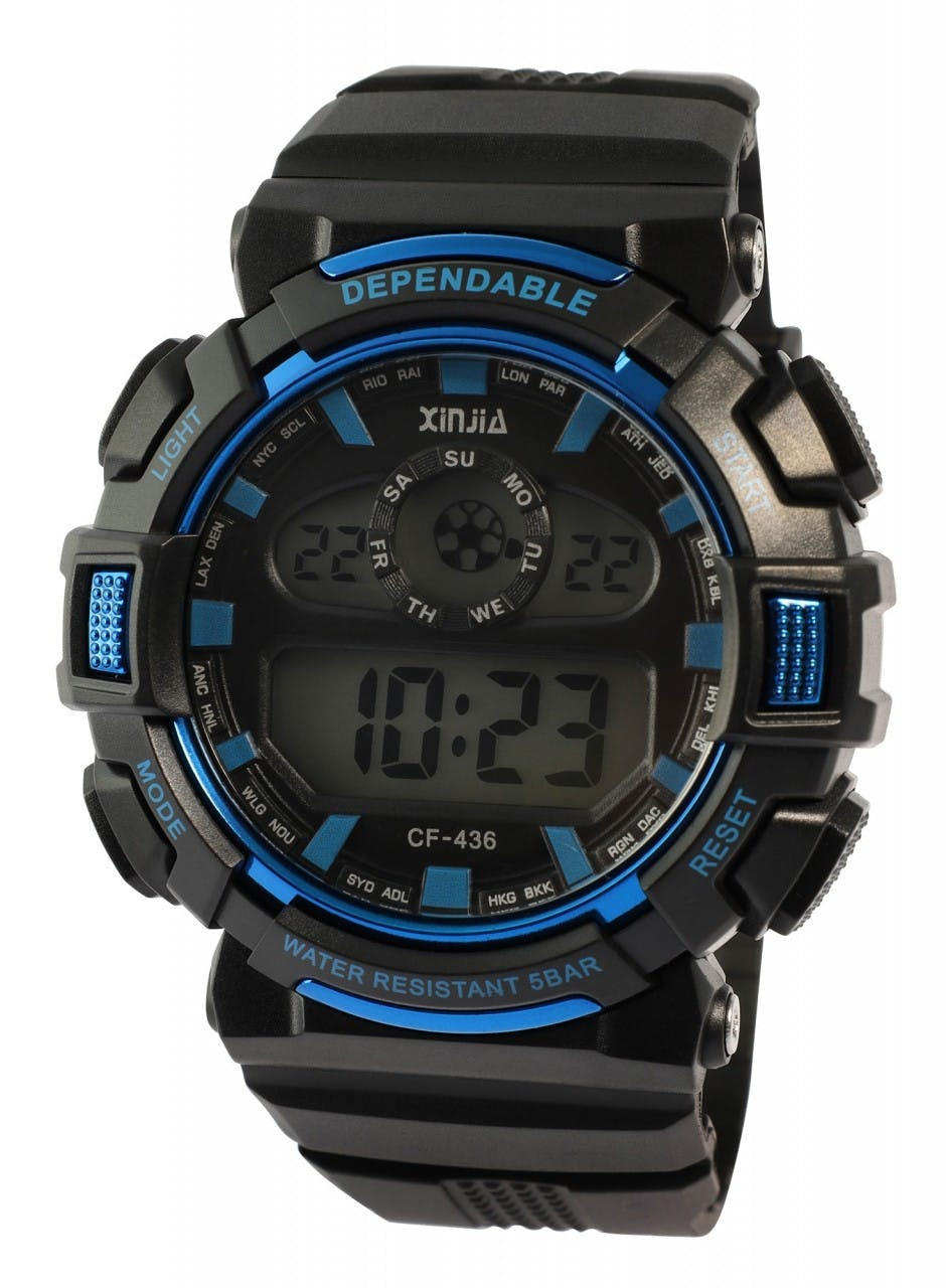 Men's digital watch with plastic case and TPU strap