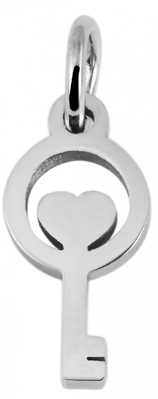 Colgante en forma de llave en acero inoxidable con recorte de corazón