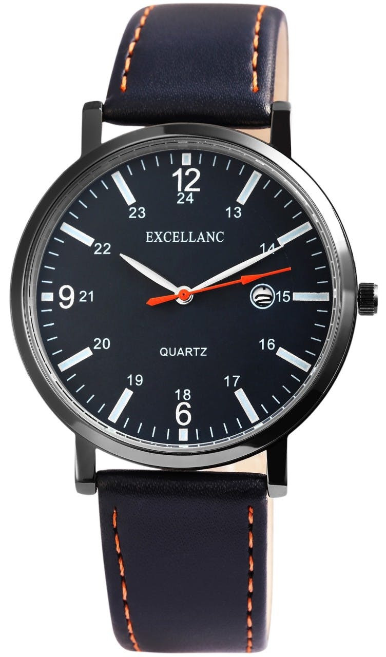 Reloj de pulsera analógico con correa de piel sintética y fecha