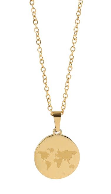 Collar Iggy en acero inoxidable con colgante mapa-mundo