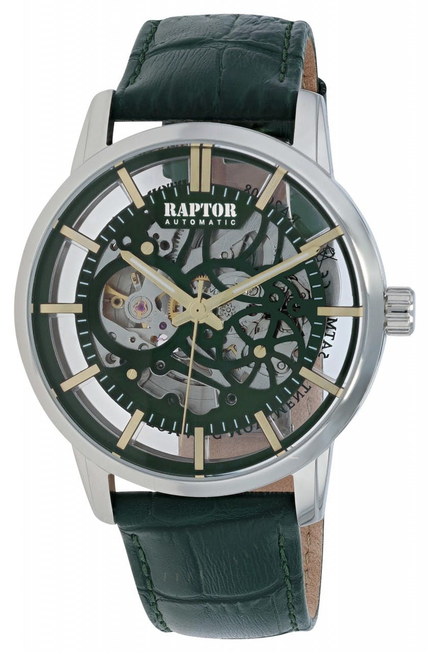 Reloj automático de hombre con correa de cuero verde