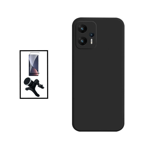 Kit funda silicona líquida y película vidrio Full Cover 5D con soporte magnético para Redmi Note 11T Pro