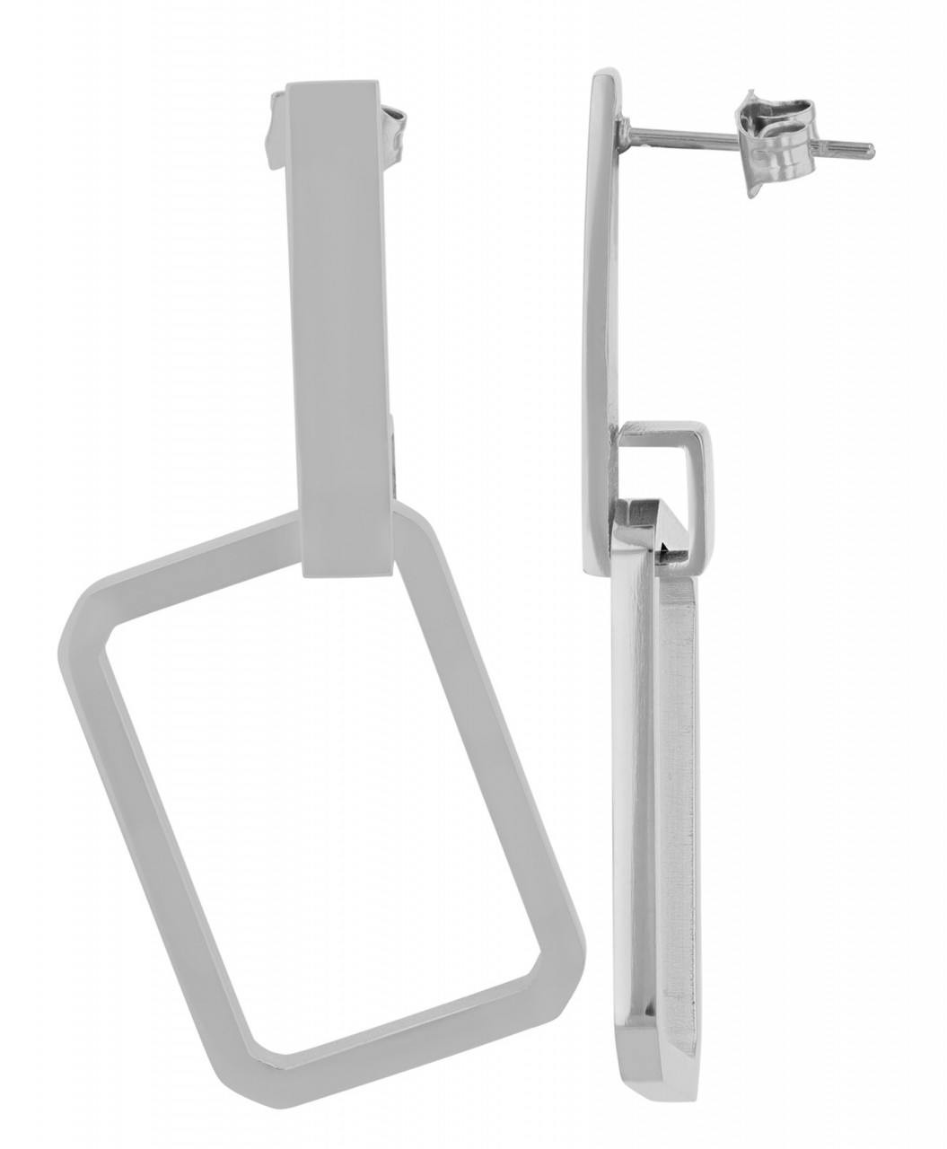 Silver stainless steel earrings with square pendant