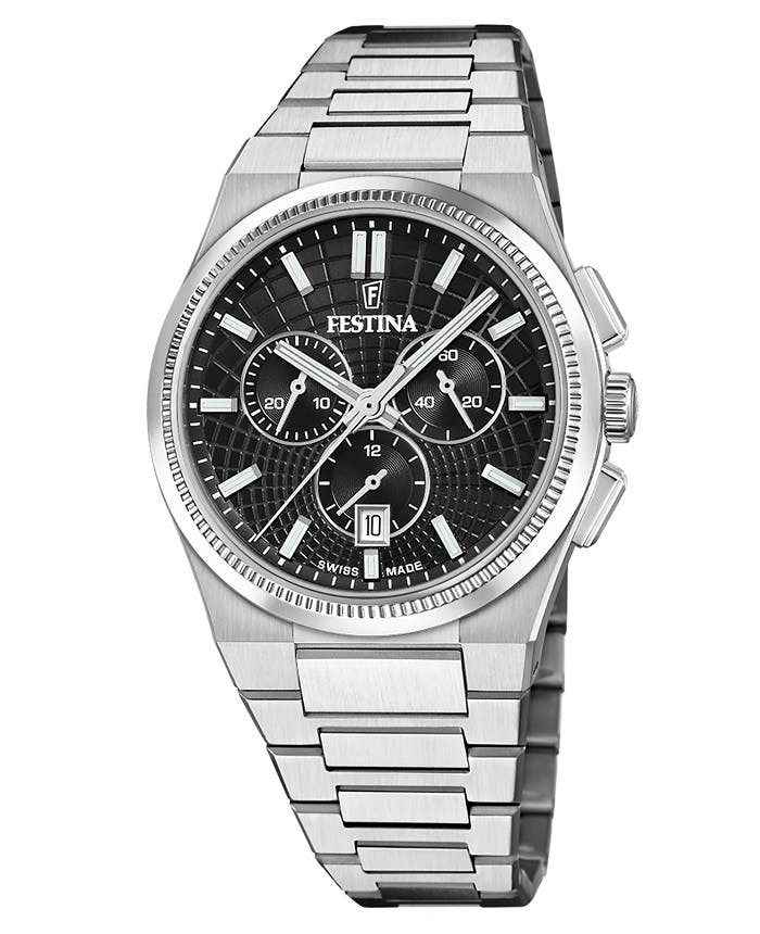 Rivé Chrono Swiss Made stainless steel watch with sapphire glass