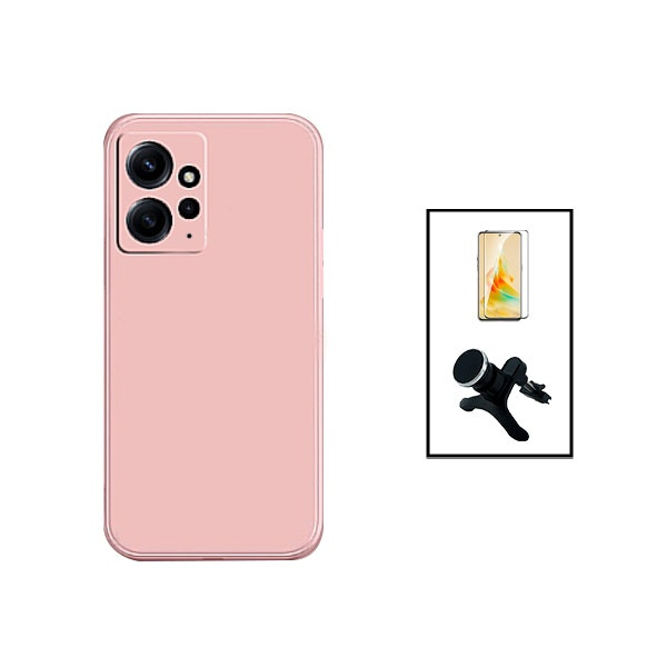 Kit cristal templado Full Cover con funda de silicona y soporte magnético para Xiaomi Redmi Note 12 4G - Rosa