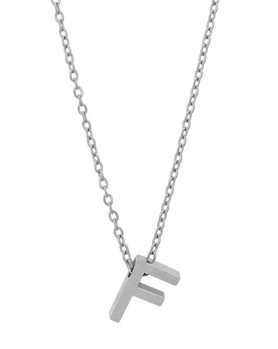 Collar Courrier en acero inoxidable con letra F acabado plateado