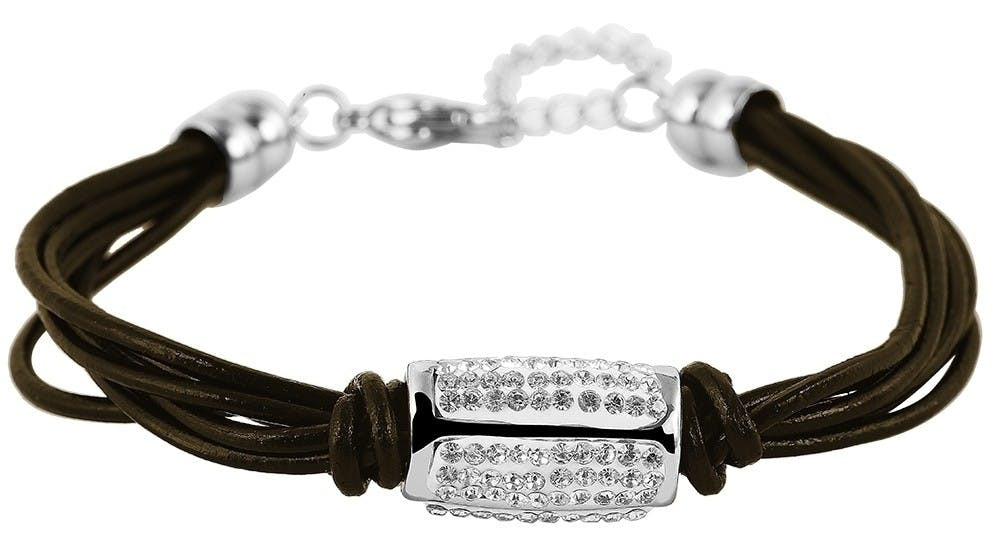 Genuine leather bracelet with stainless steel and zirconia