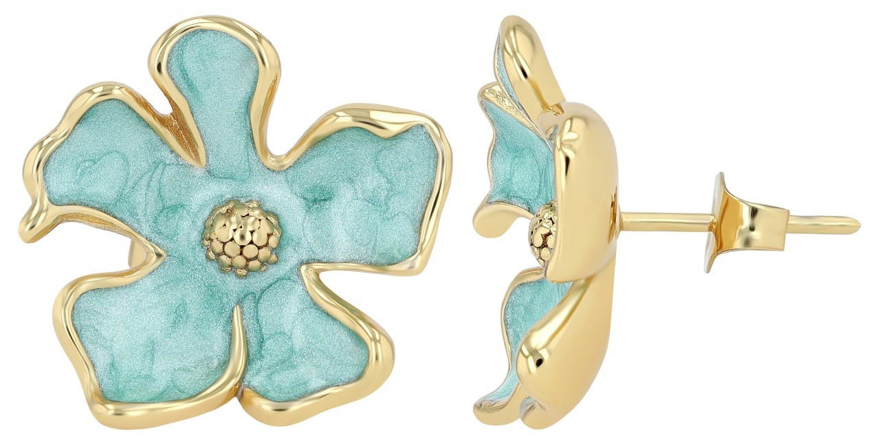 Pendientes flor en acero inoxidable con esmalte azul
