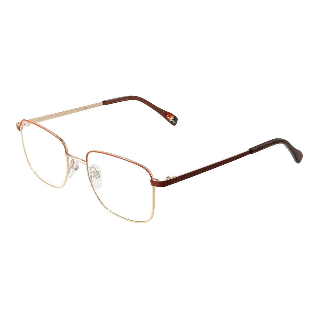 Men's brown metal square full-rim optical frame with pouch