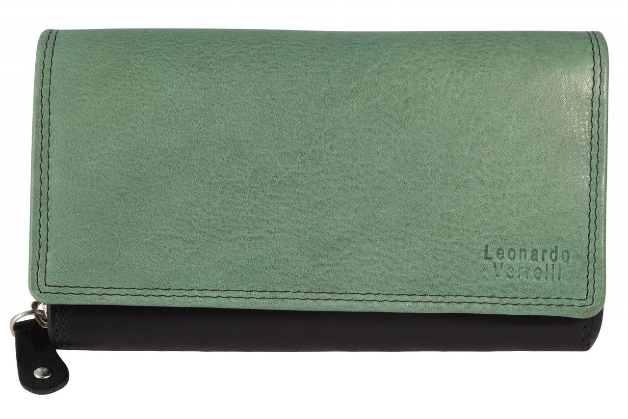 Genuine leather wallet with RFID protection and multiple compartments