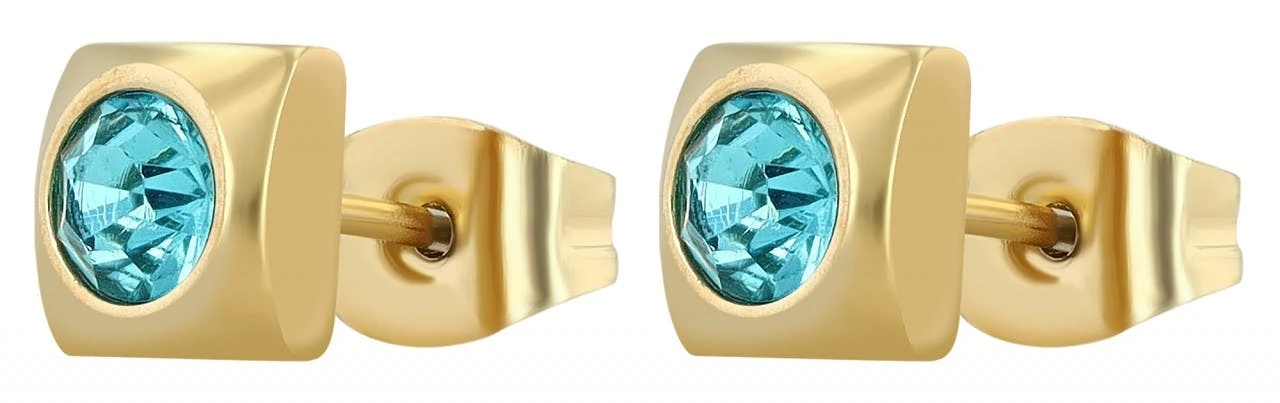 Pendientes July en acero inoxidable dorado con piedra azul