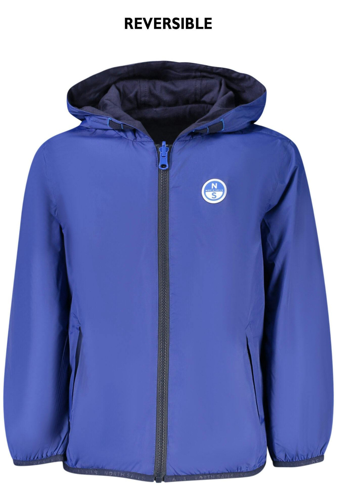 Chaqueta reversible azul de algodón y nylon