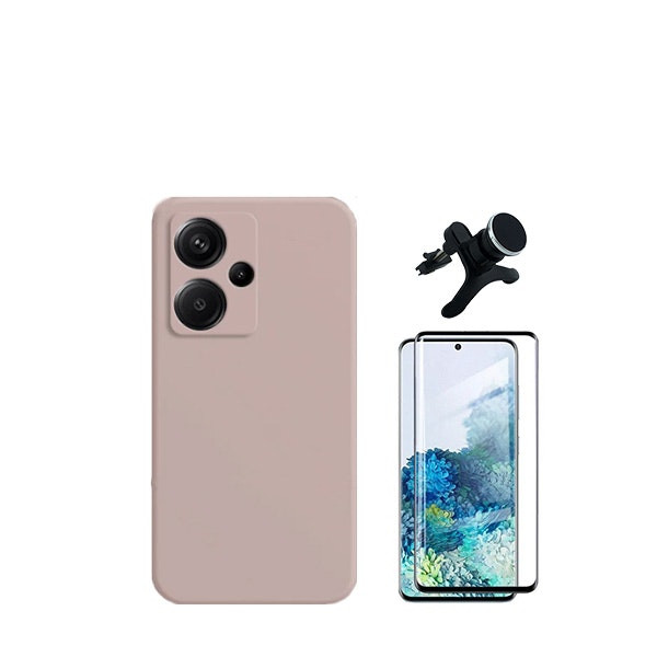 Funda de Silicona Líquida, Vidrio Templado Full Cover 5D y Soporte Magnético para Redmi Note 13 Pro+