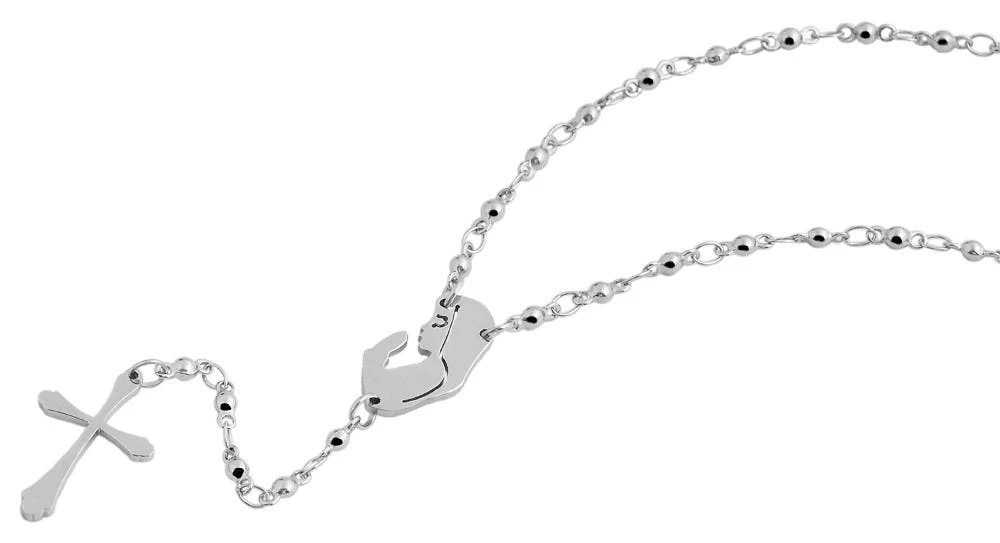 Collar rosario de acero inoxidable con colgante plateado