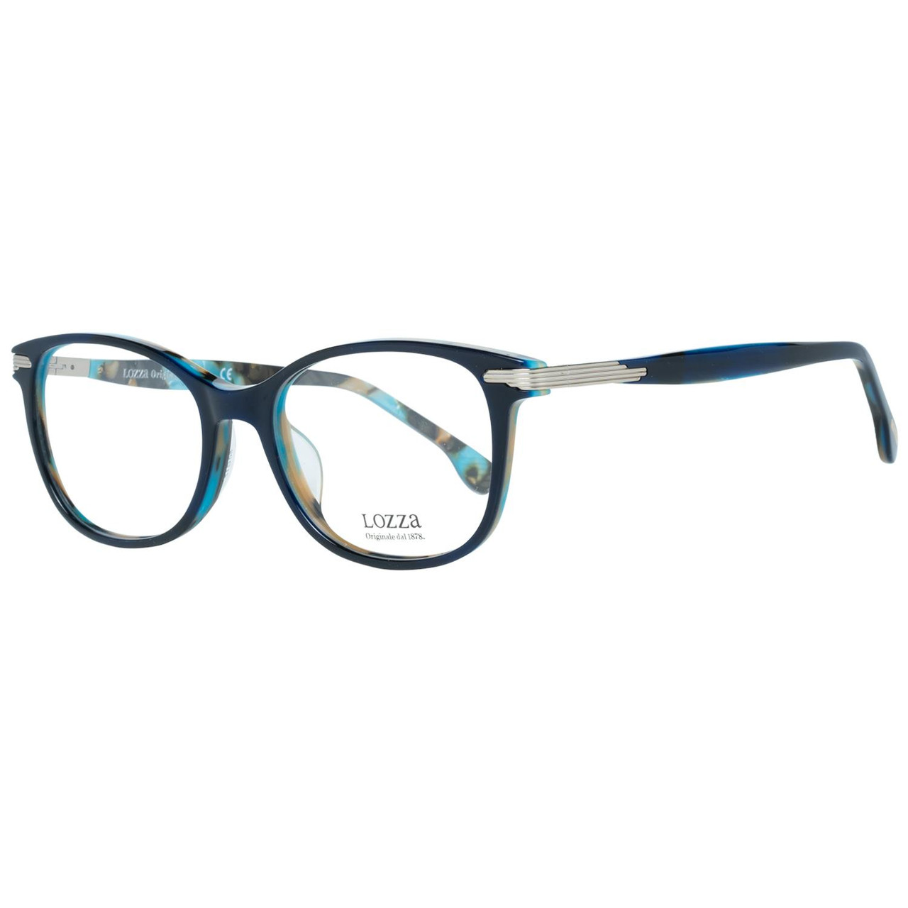 Montura óptica oval azul de plástico con funda