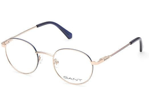 Oval metal optical frame navy blue and light gold