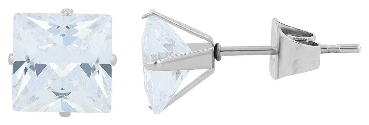Square stainless steel earrings with zirconia