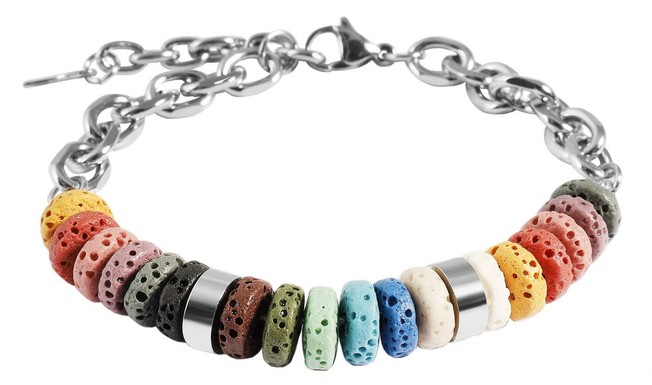 Pulsera Skyler en piedras de lava sintética y acero inoxidable