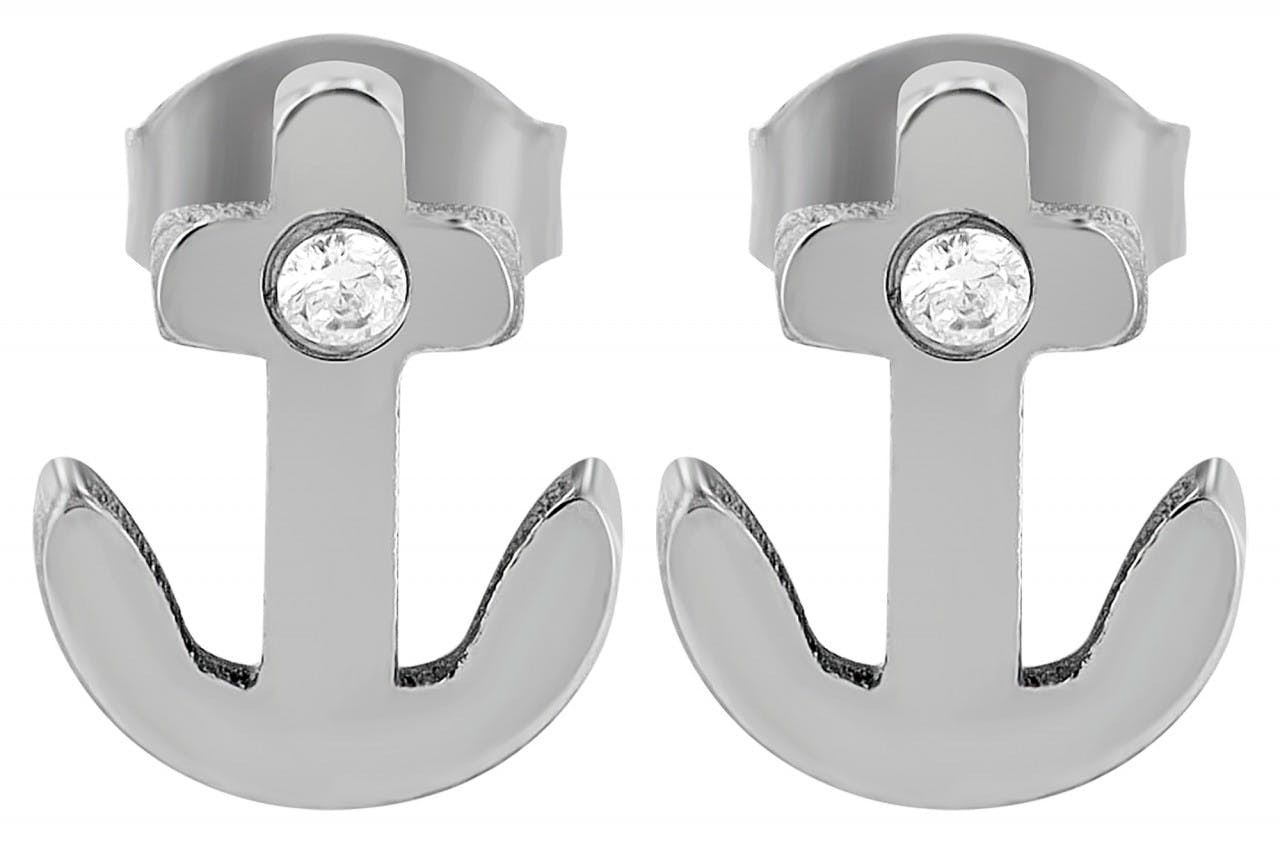 Pendientes de ancla en acero inoxidable con piedra brillante