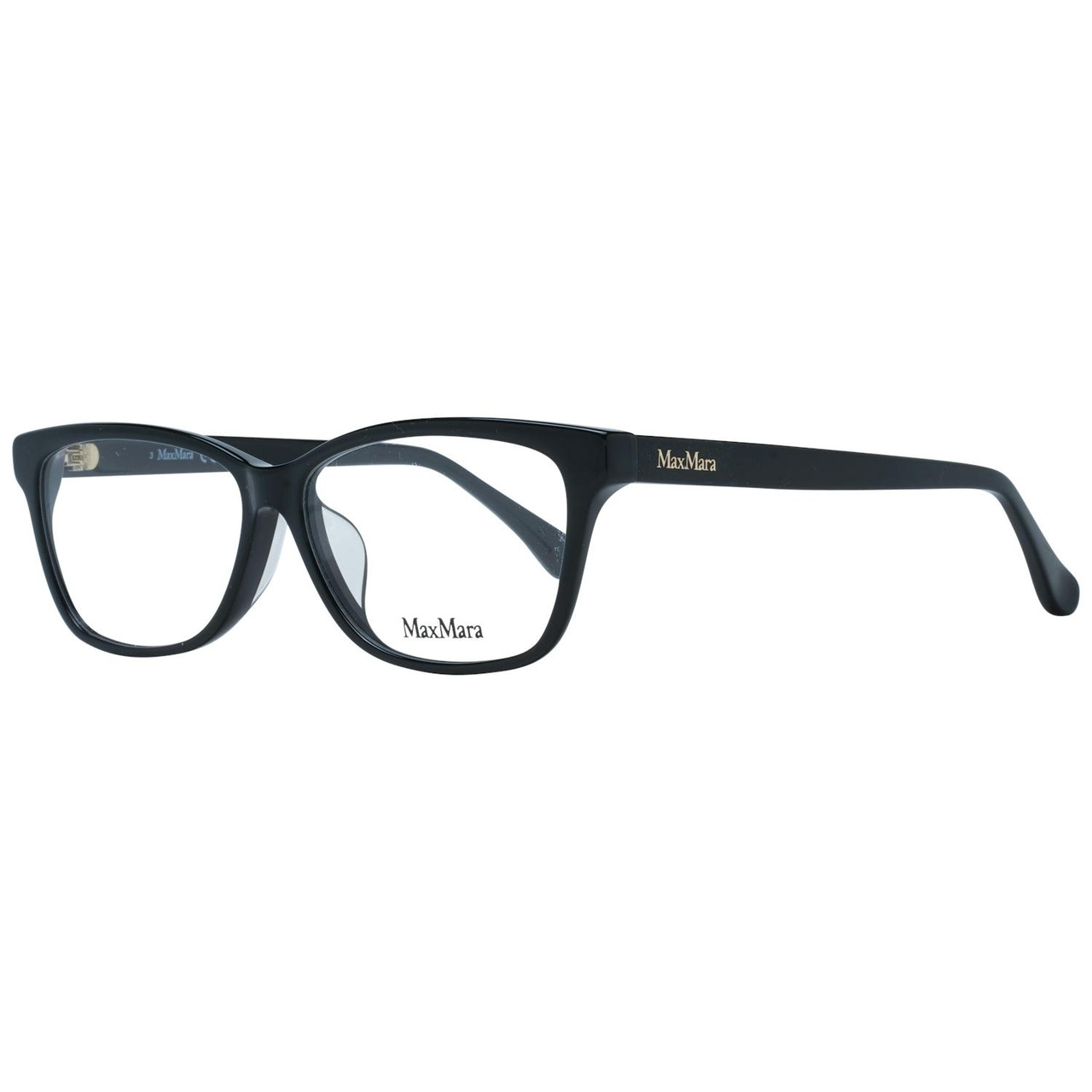 Montura óptica rectangular negra de plástico con estuche