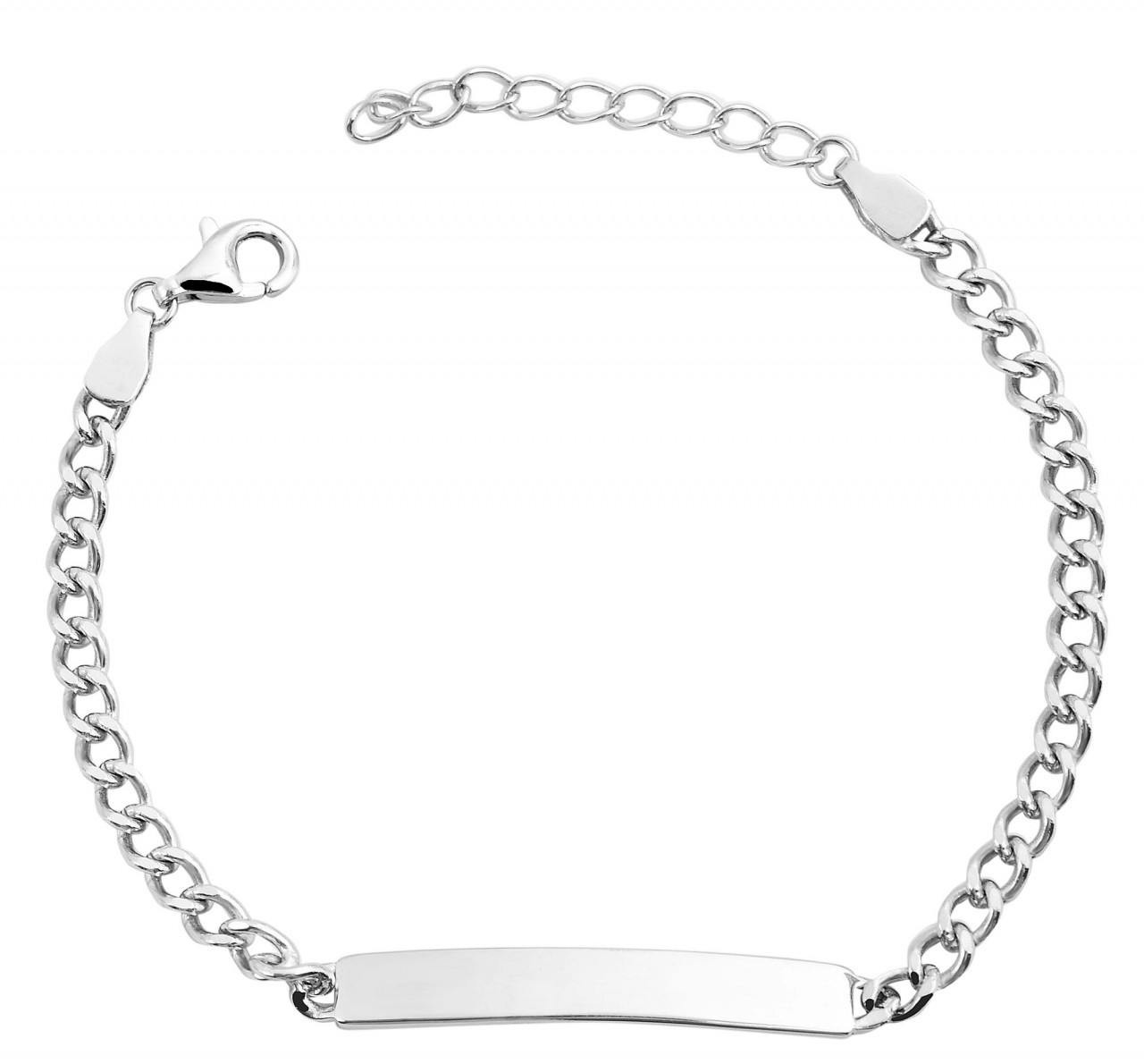 Pulsera con placa grabada en plata 925 bañada en rodio con circonitas