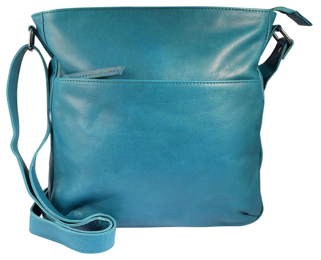 Bolso de hombro cuero genuino lavado vintage azul