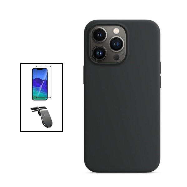 Tempered glass full cover 5D screen protector and silicone case kit with magnetic car mount for iPhone 14 Pro