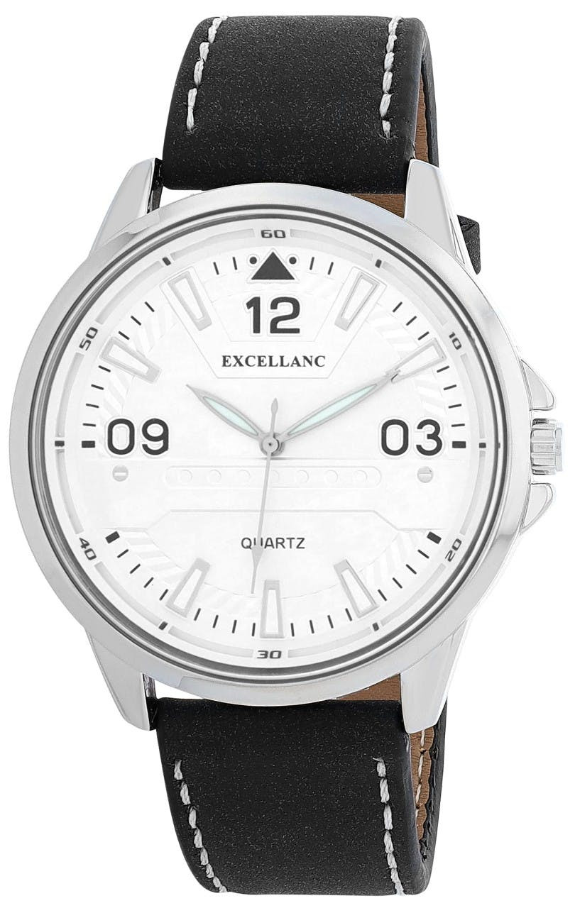 Men's watch with synthetic leather strap and white dial, 46 mm case