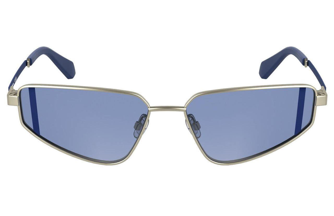 Gafas de sol rectangulares metálicas con lentes azules