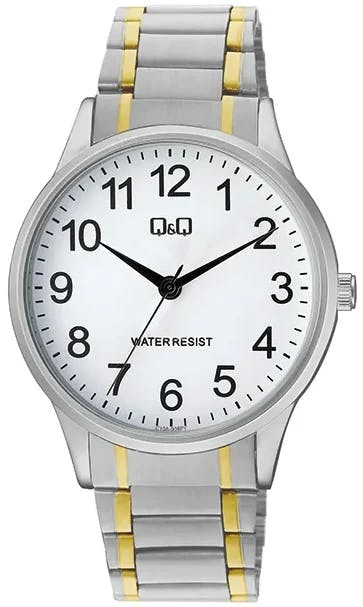 Q&Q metal round wristwatch with white dial and bicolor bracelet
