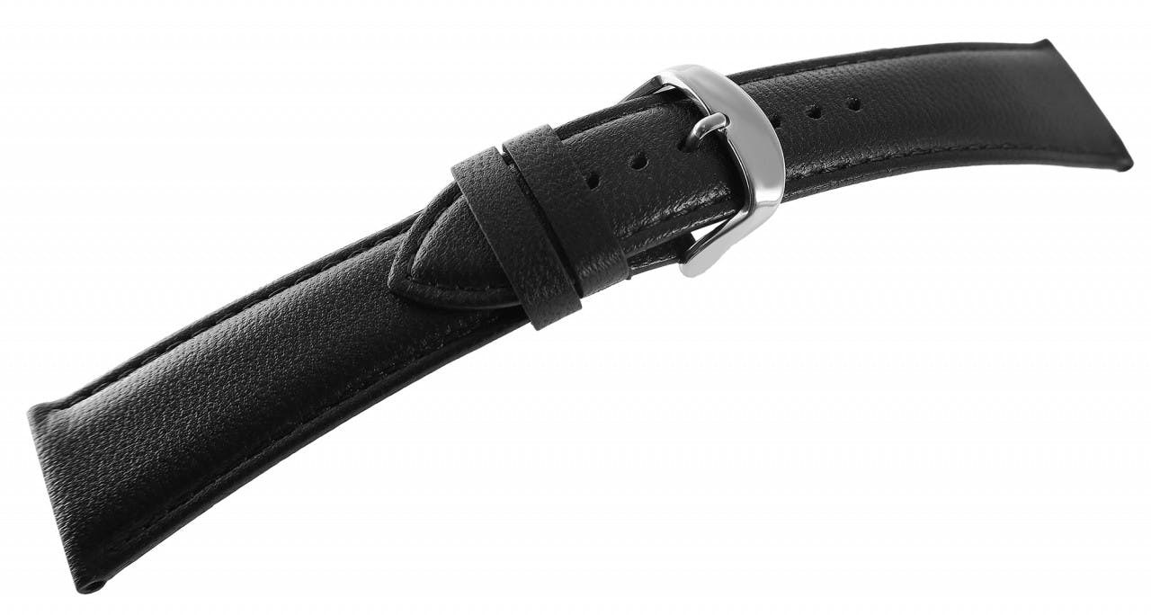 Correa de reloj de cuero genuino negra 20mm